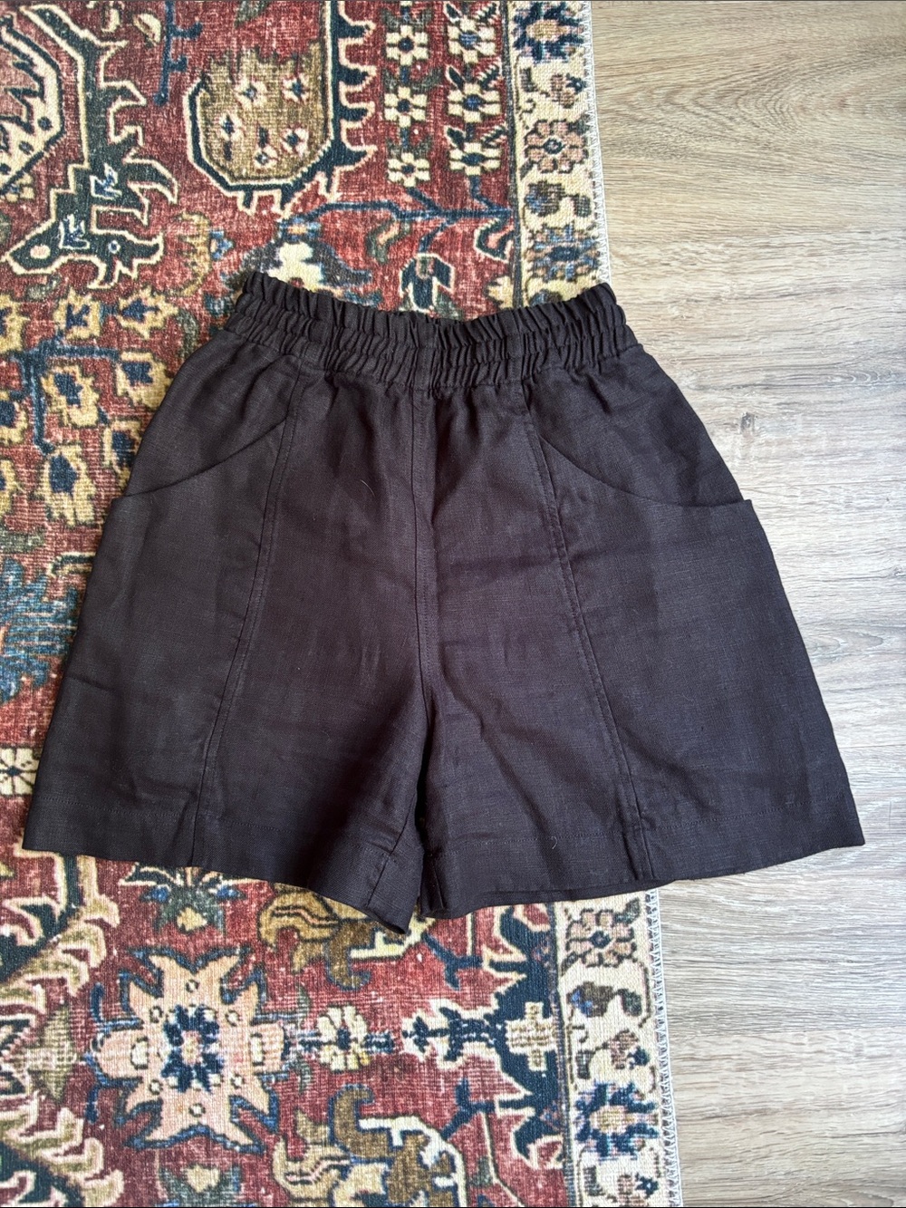 Elizabeth Suzann Black High-Waist Linen Clyde Shorts